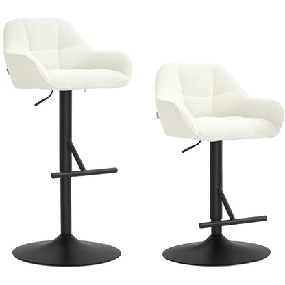 Set of 2 Bar Stools, Bar Chairs, Height Adjustable, Swivel Seat, with Backrest and Footrest, Linen Fabric and Steel Base, for Bar, Kitchen, Dining Room, Cream