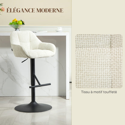 Set of 2 Bar Stools, Bar Chairs, Height Adjustable, Swivel Seat, with Backrest and Footrest, Linen Fabric and Steel Base, for Bar, Kitchen, Dining Room, Cream