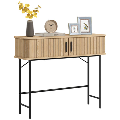 Vintage Console Table Sideboard with 2 Sliding Shutter Doors and Compartments for Entryway Hallway 100x30x80 cm Oak