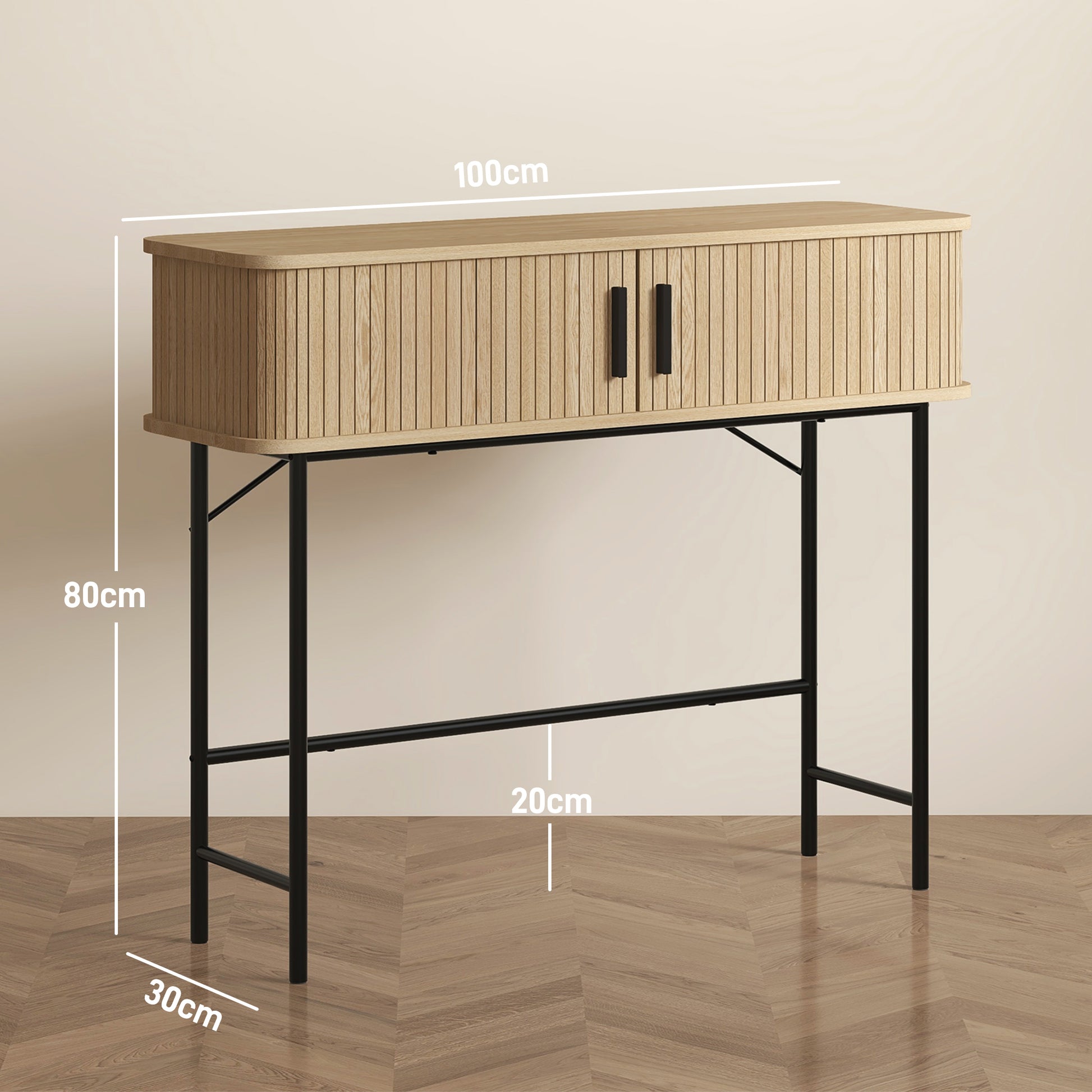 Vintage Console Table Sideboard with 2 Sliding Shutter Doors and Compartments for Entryway Hallway 100x30x80 cm Oak