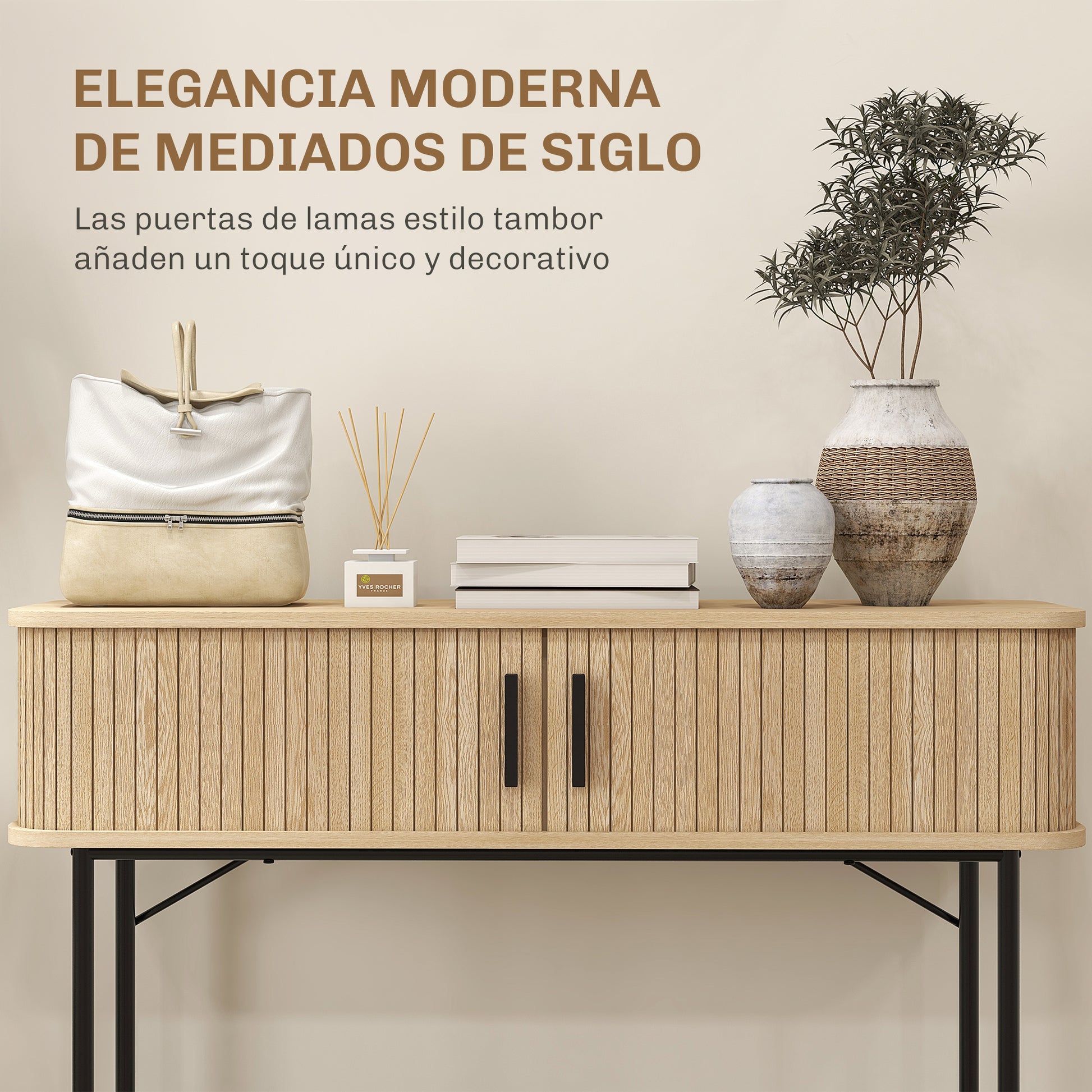 Vintage Console Table Sideboard with 2 Sliding Shutter Doors and Compartments for Entryway Hallway 100x30x80 cm Oak