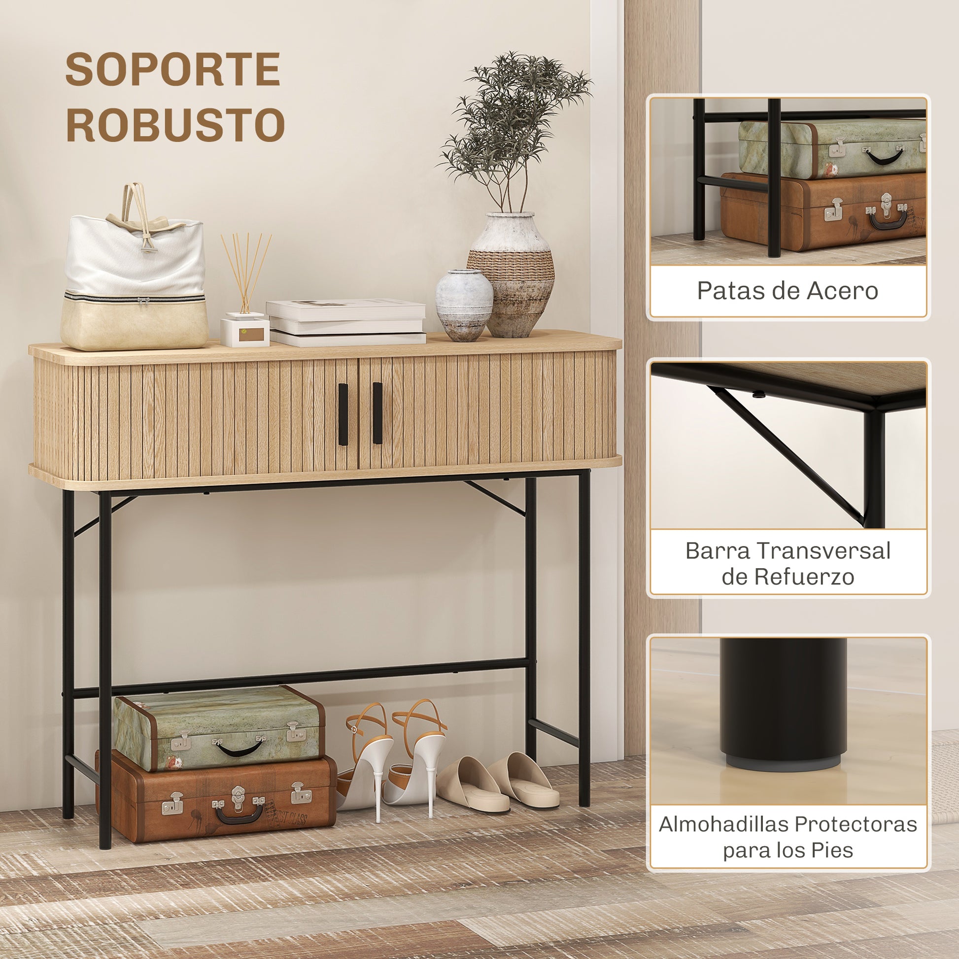 Vintage Console Table Sideboard with 2 Sliding Shutter Doors and Compartments for Entryway Hallway 100x30x80 cm Oak