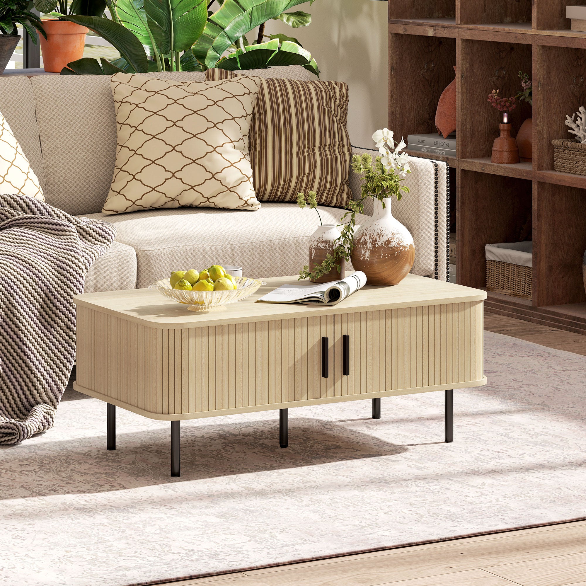 Vintage Console Table Sideboard with 2 Sliding Shutter Doors and Compartments for Entryway Hallway 100x30x80 cm Oak