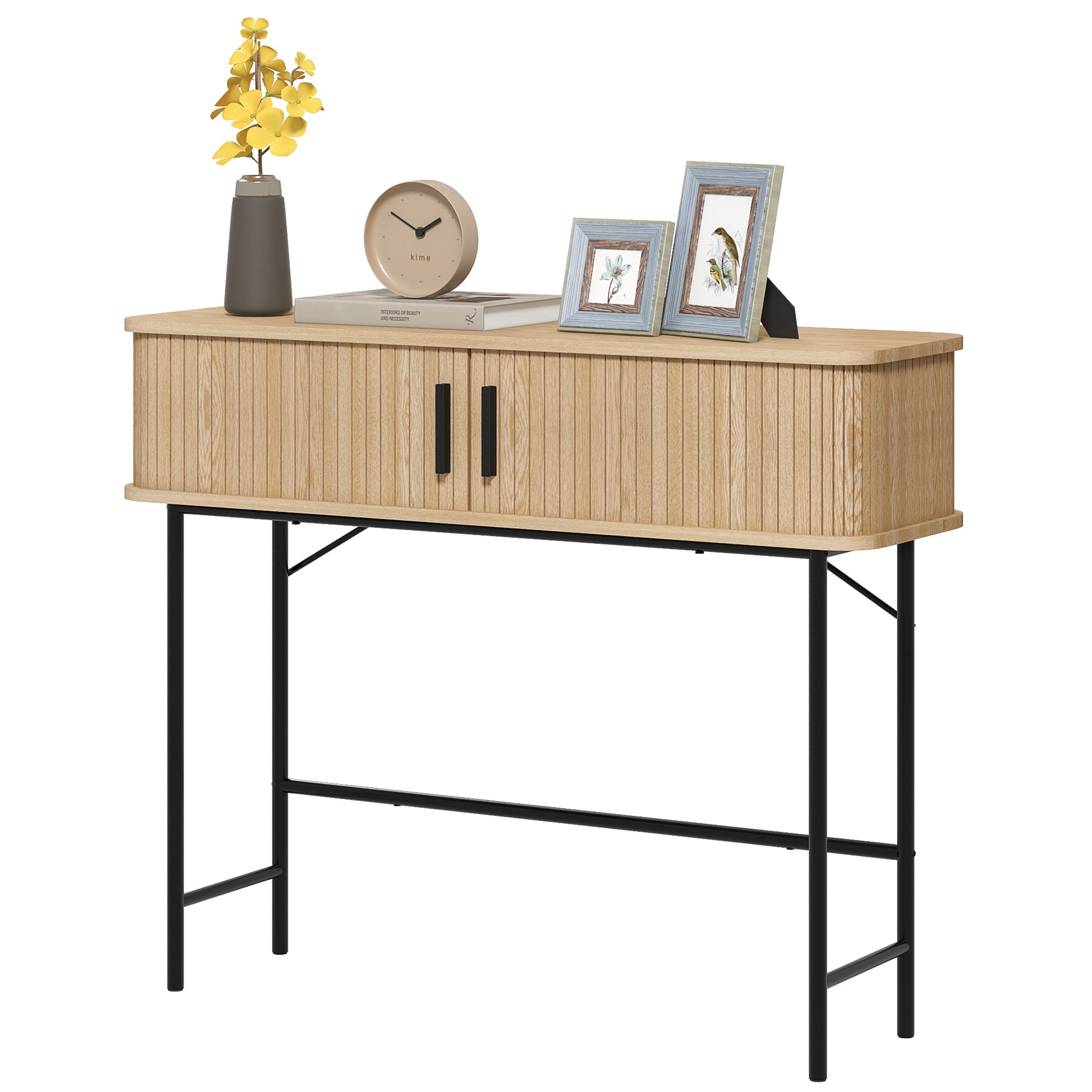 Vintage Console Table Sideboard with 2 Sliding Shutter Doors and Compartments for Entryway Hallway 100x30x80 cm Oak
