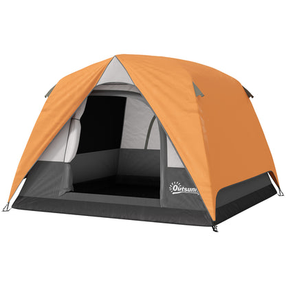 Camping Tent for 2-4 People Foldable Camping Tent with Mesh Door Windows Hook Pocket and Waterproof Carry Bag Easy Installation for Hiking Orange and Gray