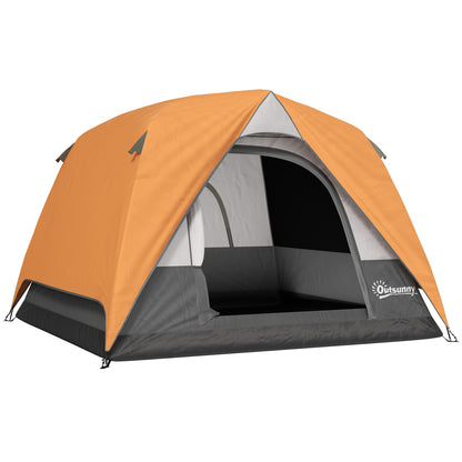 Camping Tent for 2-4 People Foldable Camping Tent with Mesh Door Windows Hook Pocket and Waterproof Carry Bag Easy Installation for Hiking Orange and Gray