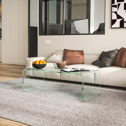 Modern Monobloc Coffee Table with Non-Slip Feet, Tempered Glass Table, 100x50x35 cm, Transparent