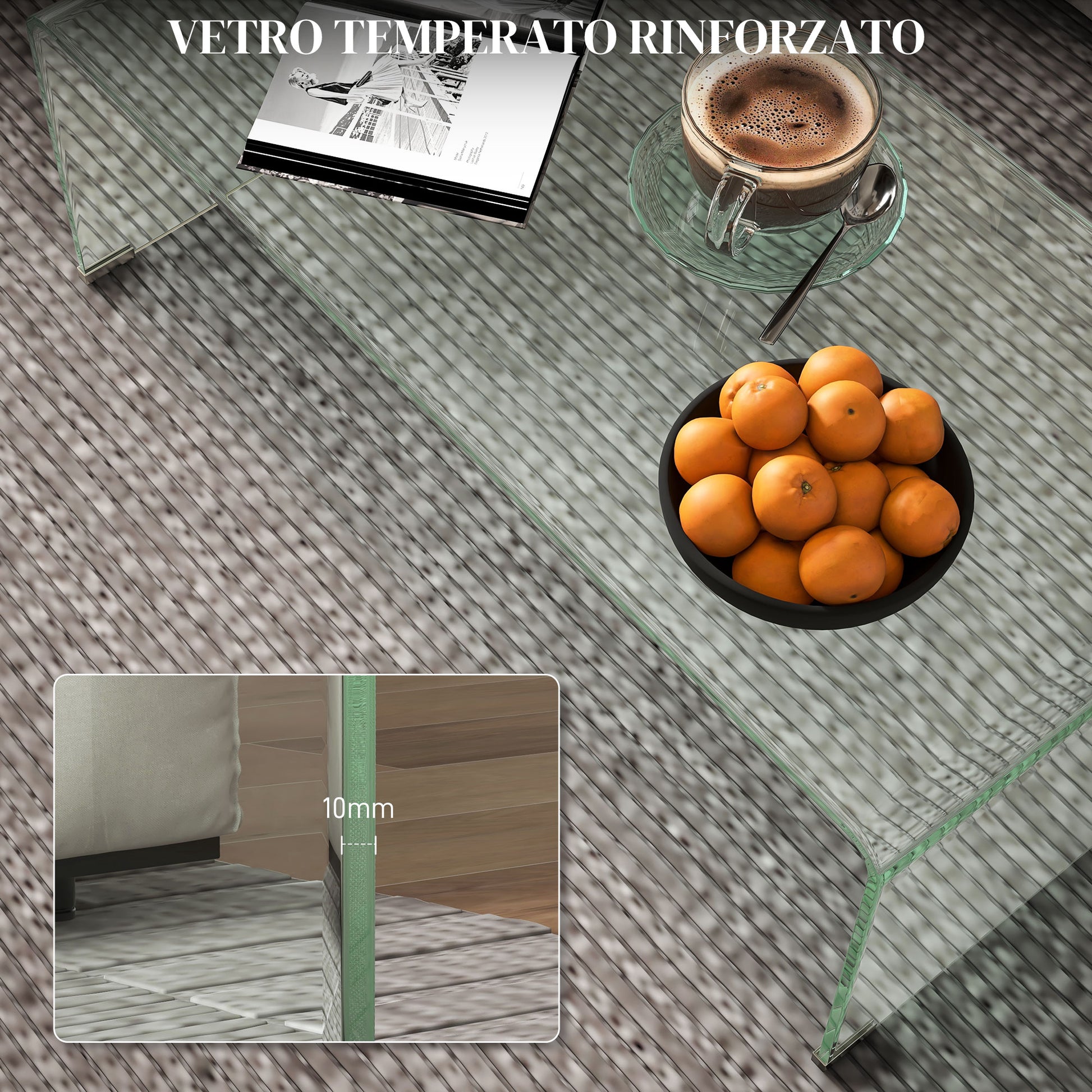 Modern Monobloc Coffee Table with Non-Slip Feet, Tempered Glass Table, 100x50x35 cm, Transparent