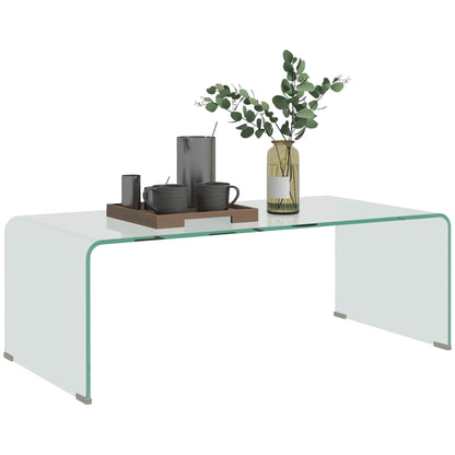 Modern Monobloc Coffee Table with Non-Slip Feet, Tempered Glass Table, 100x50x35 cm, Transparent