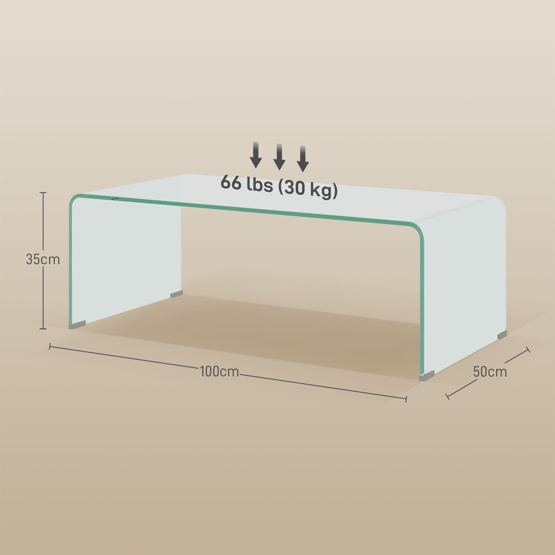 Modern Monobloc Coffee Table with Non-Slip Feet, Tempered Glass Table, 100x50x35 cm, Transparent