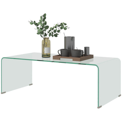 Modern Monobloc Coffee Table with Non-Slip Feet, Tempered Glass Table, 100x50x35 cm, Transparent