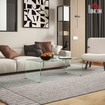 Modern Monobloc Coffee Table with Non-Slip Feet, Tempered Glass Table, 100x50x35 cm, Transparent