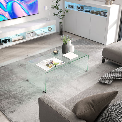 Modern Monobloc Coffee Table with Non-Slip Feet, Tempered Glass Table, 100x50x35 cm, Transparent