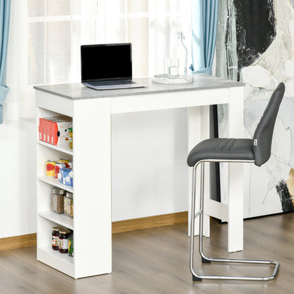 Bar Table High Bistro Table with 4-Tier Shelf Modern Melamine Kitchen Bar Table for Dining Room Living Room 115x50x102.7 cm White and Gray