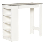 Bar Table High Bistro Table with 4-Tier Shelf Modern Melamine Kitchen Bar Table for Dining Room Living Room 115x50x102.7 cm White and Gray