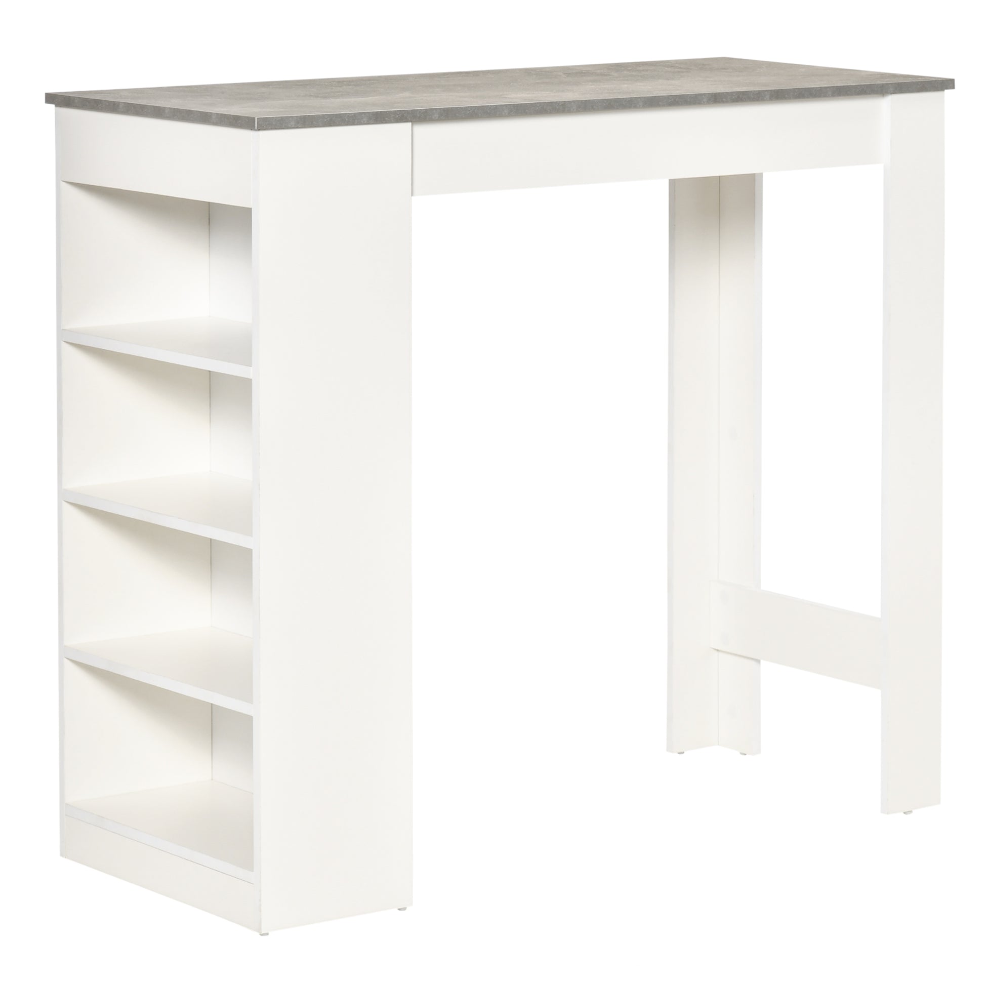 Bar Table High Bistro Table with 4-Tier Shelf Modern Melamine Kitchen Bar Table for Dining Room Living Room 115x50x102.7 cm White and Gray