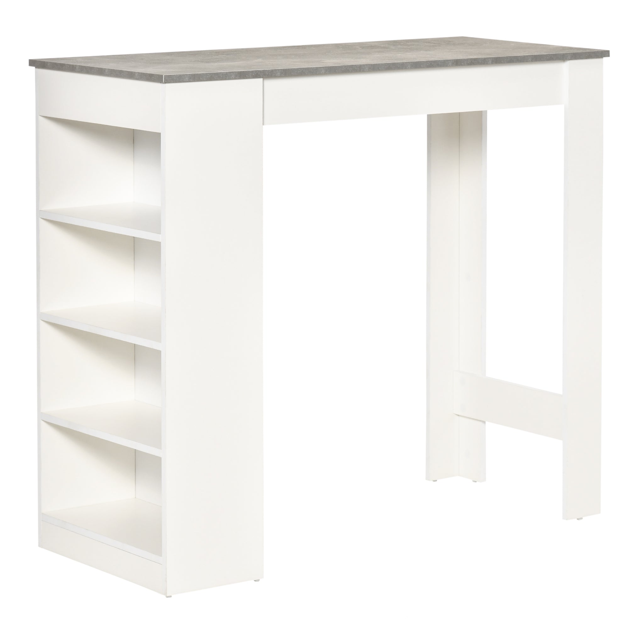 Bar Table High Bistro Table with 4-Tier Shelf Modern Melamine Kitchen Bar Table for Dining Room Living Room 115x50x102.7 cm White and Gray