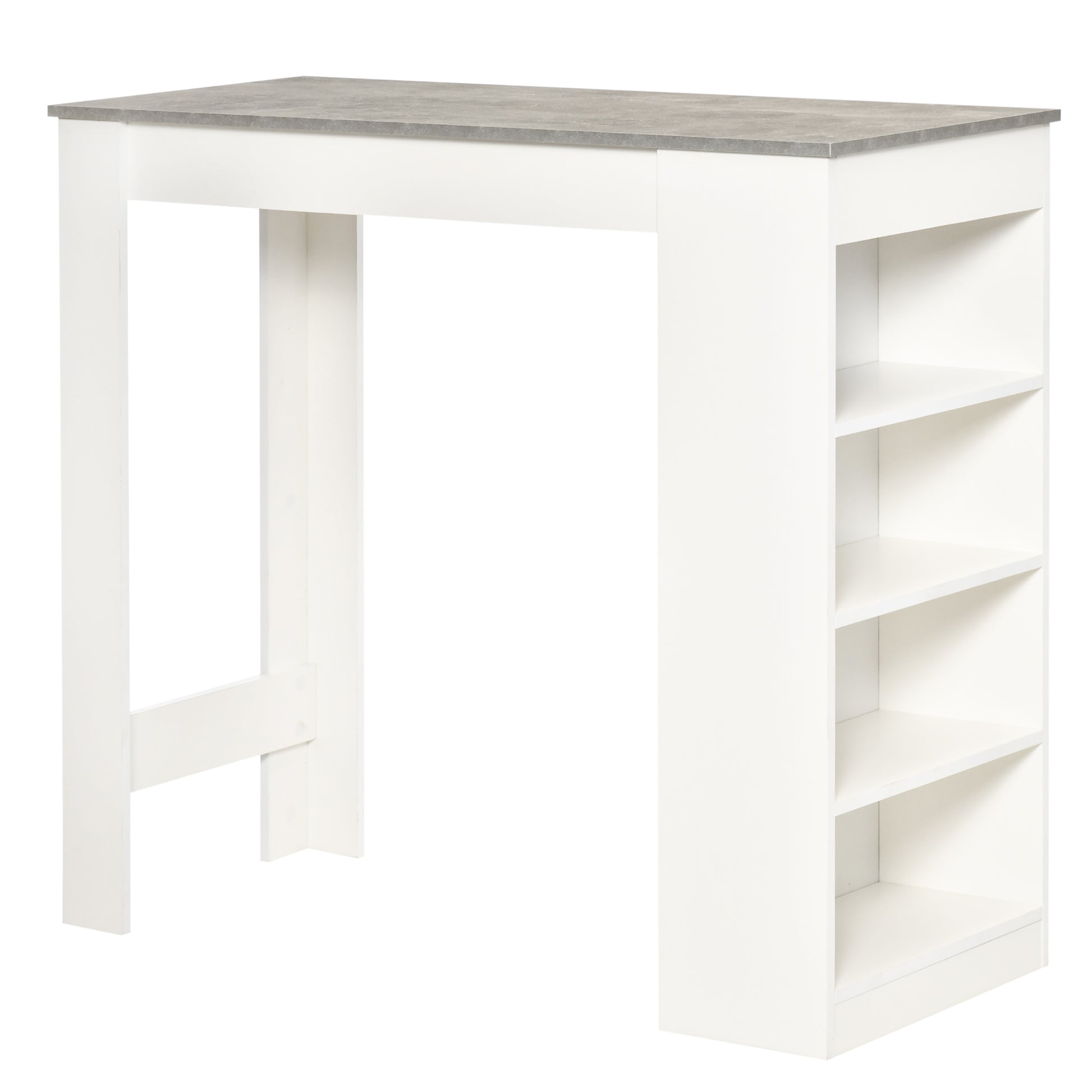 Bar Table High Bistro Table with 4-Tier Shelf Modern Melamine Kitchen Bar Table for Dining Room Living Room 115x50x102.7 cm White and Gray