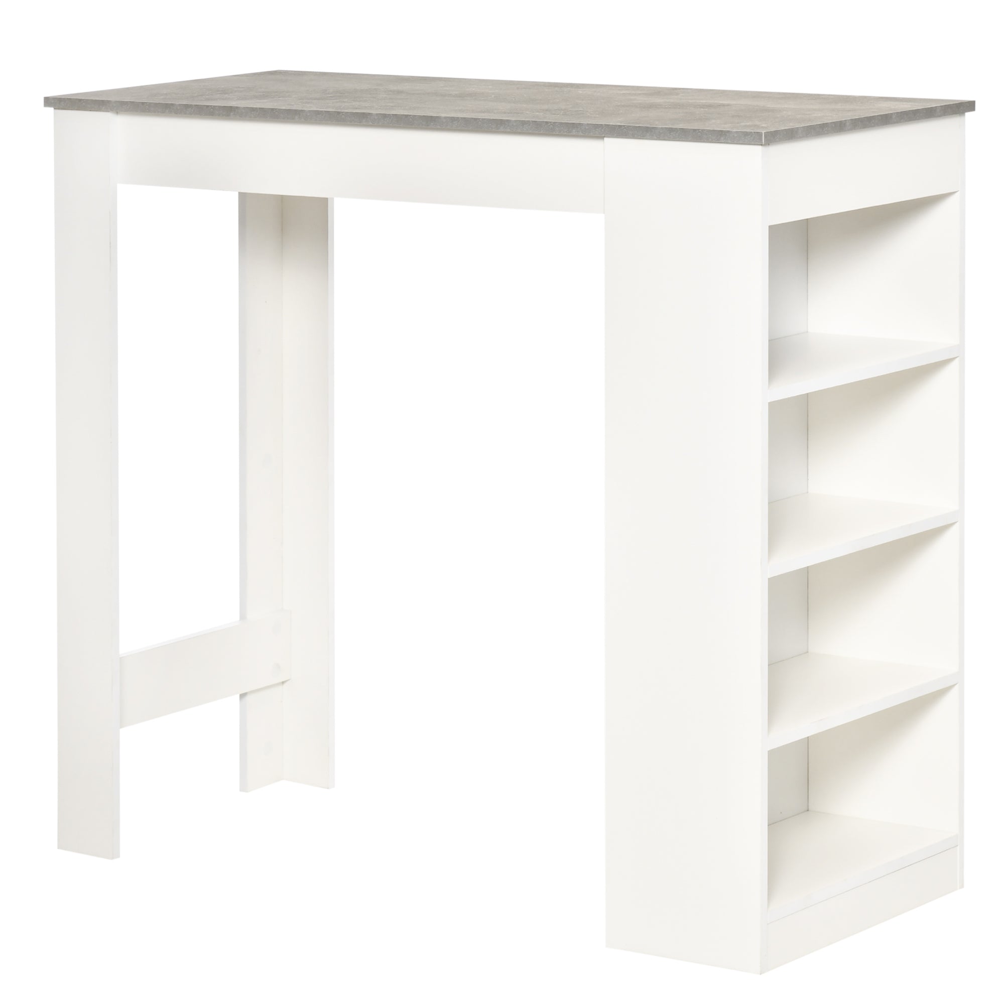 Bar Table High Bistro Table with 4-Tier Shelf Modern Melamine Kitchen Bar Table for Dining Room Living Room 115x50x102.7 cm White and Gray