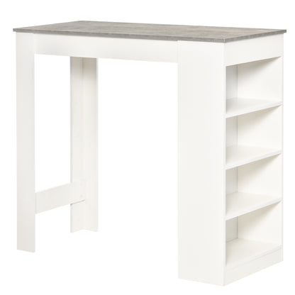 Bar Table High Bistro Table with 4-Tier Shelf Modern Melamine Kitchen Bar Table for Dining Room Living Room 115x50x102.7 cm White and Gray