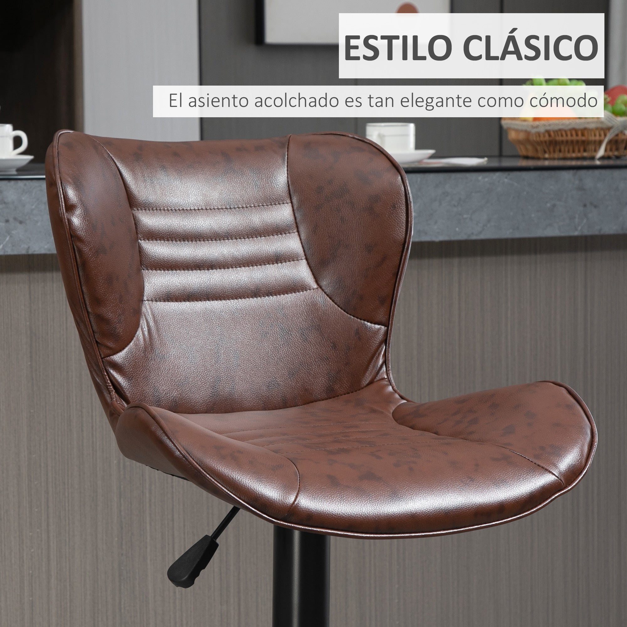 Set of 2 Bar Stools Upholstered in Faux Leather High Dining Stools Adjustable Height Swivel with Backrest and Footrest 46.5x54x88-108 cm Brown