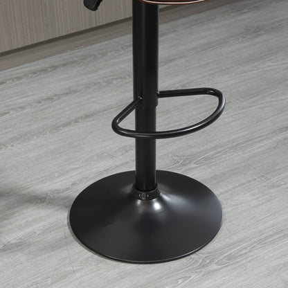 Set of 2 Bar Stools Upholstered in Faux Leather High Dining Stools Adjustable Height Swivel with Backrest and Footrest 46.5x54x88-108 cm Brown