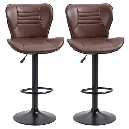 Set of 2 Bar Stools Upholstered in Faux Leather High Dining Stools Adjustable Height Swivel with Backrest and Footrest 46.5x54x88-108 cm Brown