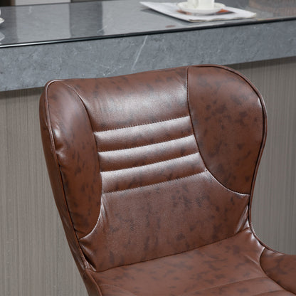 Set of 2 Bar Stools Upholstered in Faux Leather High Dining Stools Adjustable Height Swivel with Backrest and Footrest 46.5x54x88-108 cm Brown