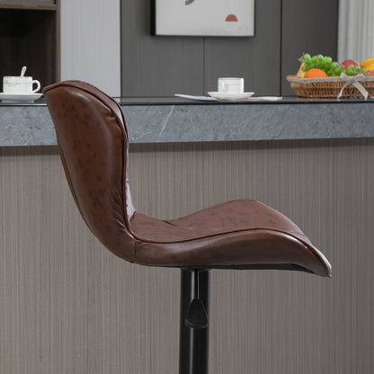 Set of 2 Bar Stools Upholstered in Faux Leather High Dining Stools Adjustable Height Swivel with Backrest and Footrest 46.5x54x88-108 cm Brown