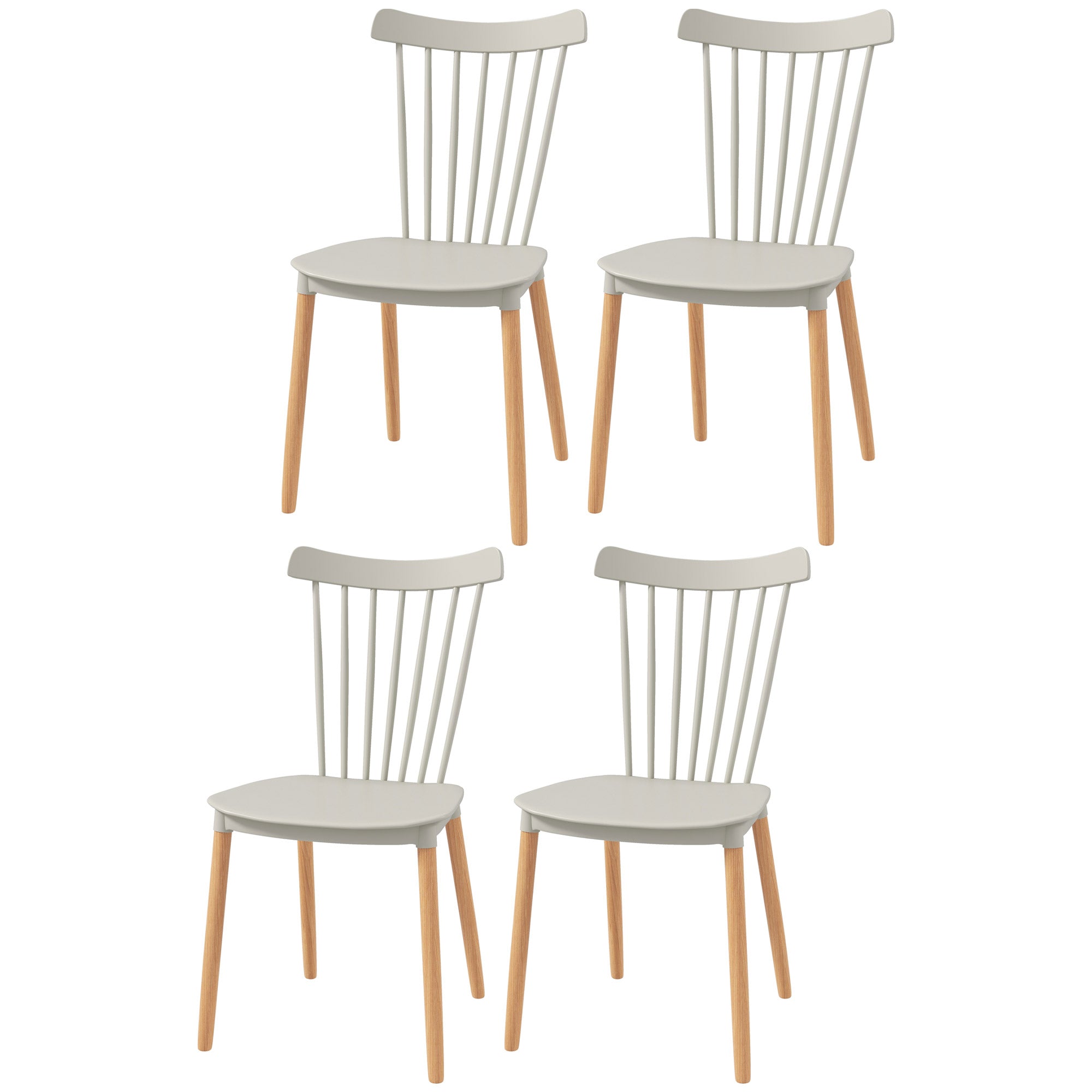 Set of 4 Nordic Style Dining Chairs Kitchen Chairs with High Backrest Polypropylene Seat and Beech Wood Legs 120 kg Capacity 48x52.5x83 cm Gray