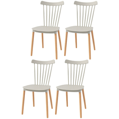 Set of 4 Nordic Style Dining Chairs Kitchen Chairs with High Backrest Polypropylene Seat and Beech Wood Legs 120 kg Capacity 48x52.5x83 cm Gray