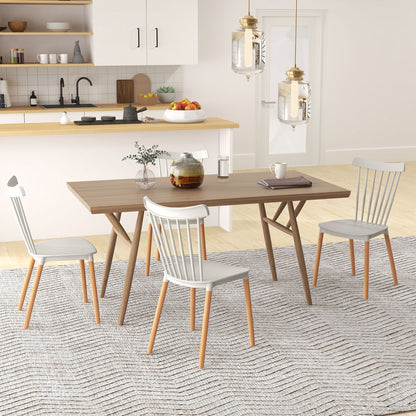Set of 4 Nordic Style Dining Chairs Kitchen Chairs with High Backrest Polypropylene Seat and Beech Wood Legs 120 kg Capacity 48x52.5x83 cm Gray