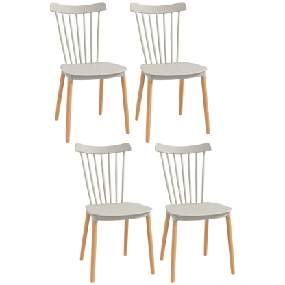 Set of 4 Nordic Style Dining Chairs Kitchen Chairs with High Backrest Polypropylene Seat and Beech Wood Legs 120 kg Capacity 48x52.5x83 cm Gray