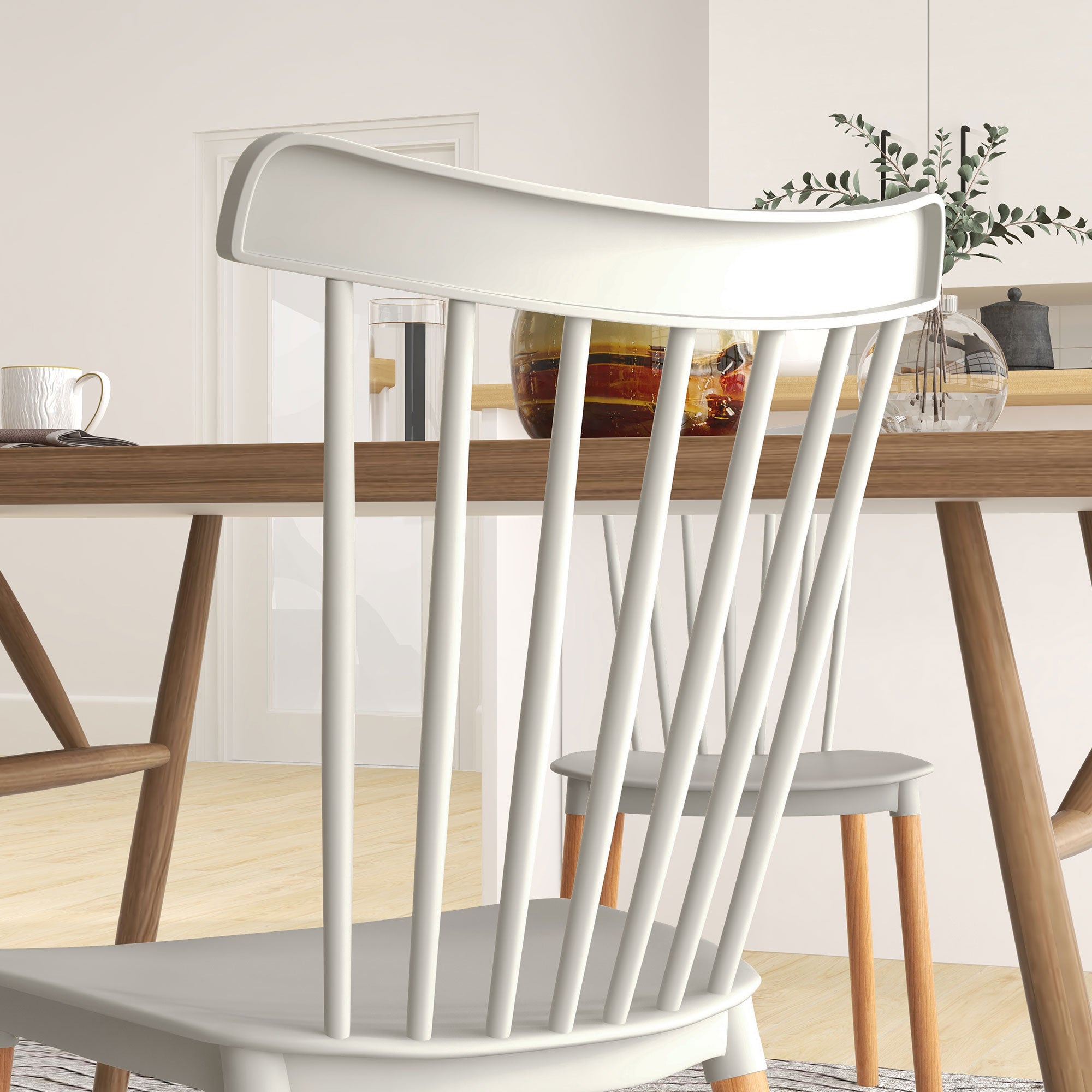 Set of 4 Nordic Style Dining Chairs Kitchen Chairs with High Backrest Polypropylene Seat and Beech Wood Legs 120 kg Capacity 48x52.5x83 cm Gray