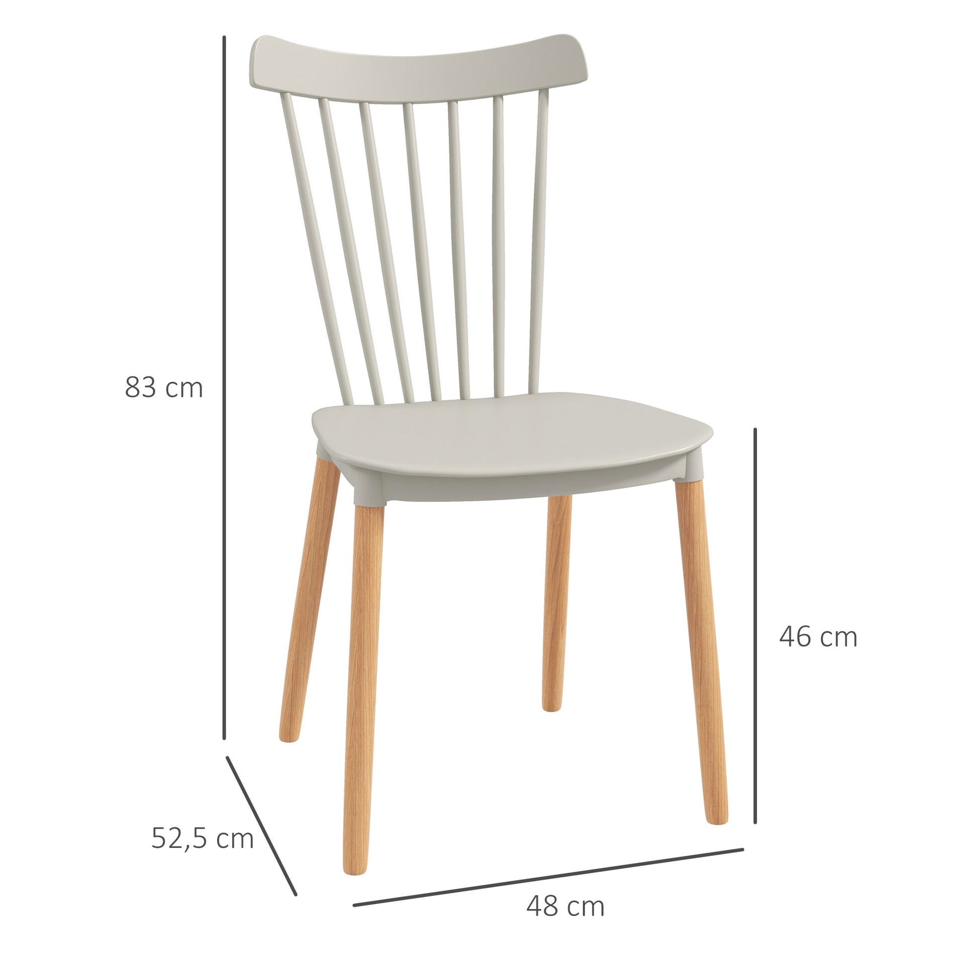 Set of 4 Nordic Style Dining Chairs Kitchen Chairs with High Backrest Polypropylene Seat and Beech Wood Legs 120 kg Capacity 48x52.5x83 cm Gray