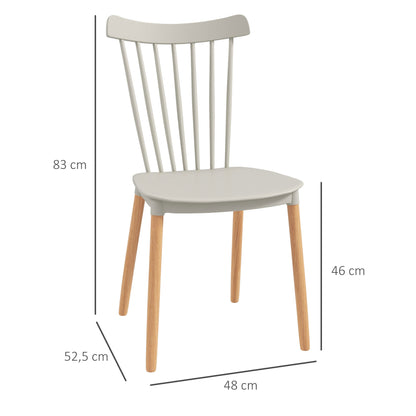 Set of 4 Nordic Style Dining Chairs Kitchen Chairs with High Backrest Polypropylene Seat and Beech Wood Legs 120 kg Capacity 48x52.5x83 cm Gray