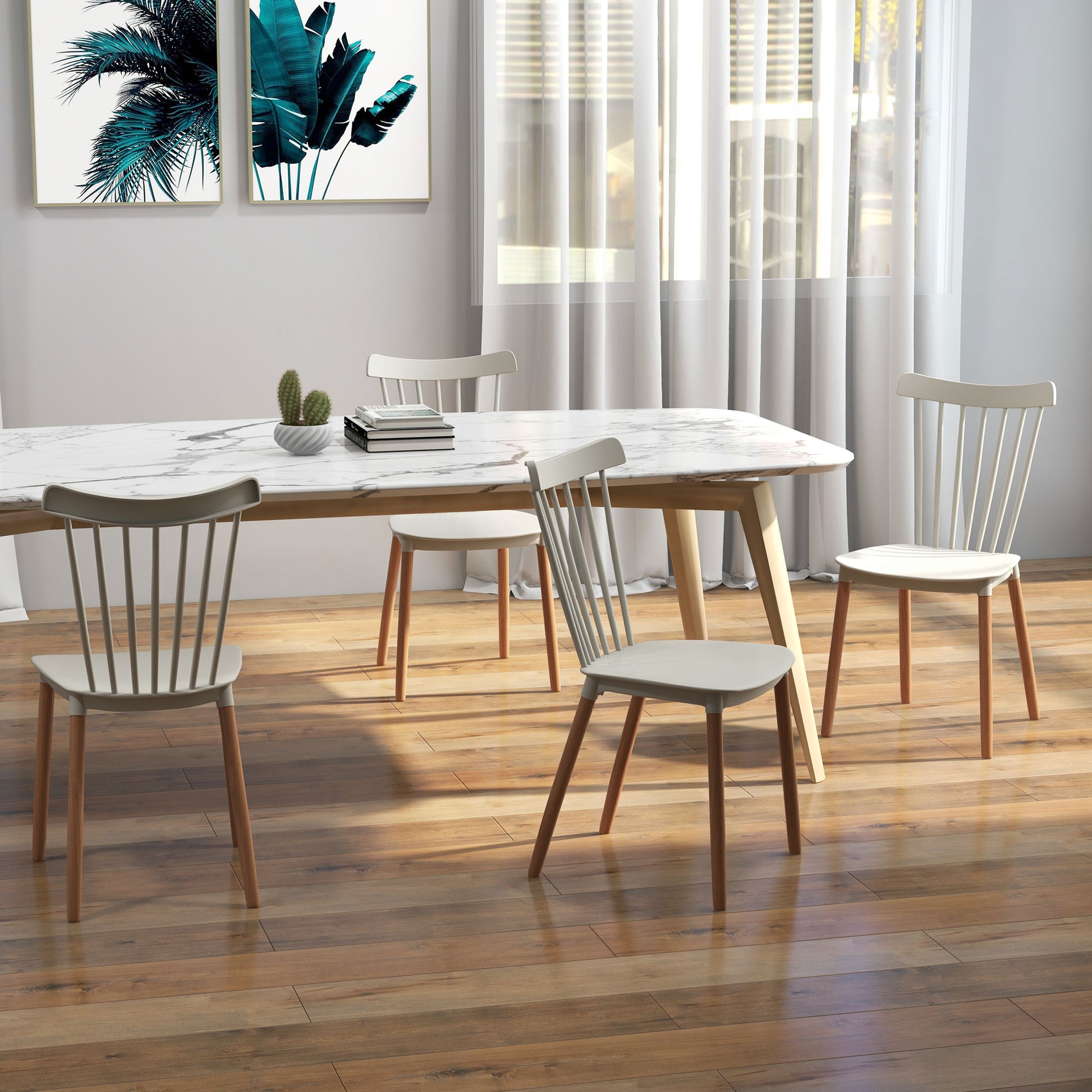 Set of 4 Nordic Style Dining Chairs Kitchen Chairs with High Backrest Polypropylene Seat and Beech Wood Legs 120 kg Capacity 48x52.5x83 cm Gray