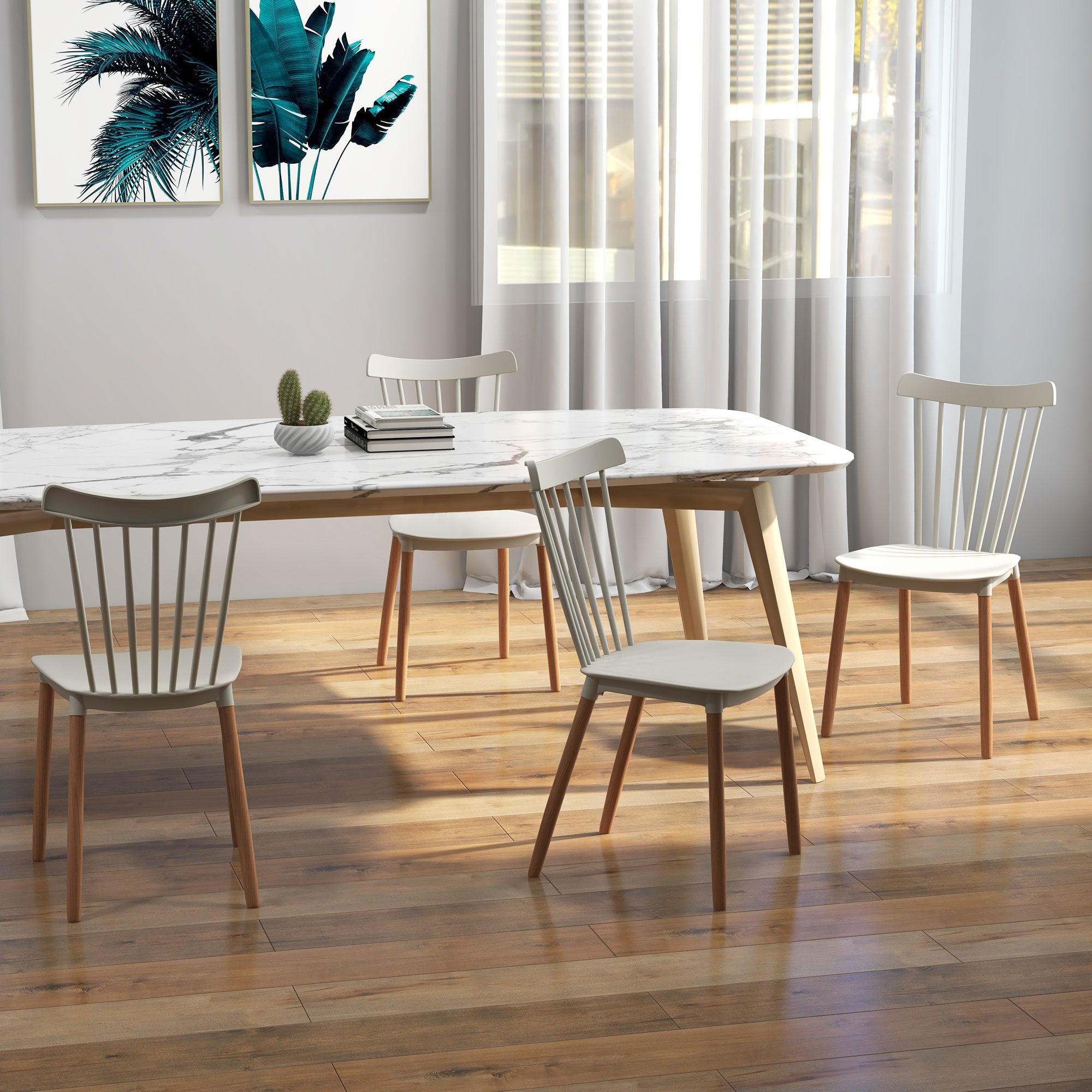 Set of 4 Nordic Style Dining Chairs Kitchen Chairs with High Backrest Polypropylene Seat and Beech Wood Legs 120 kg Capacity 48x52.5x83 cm Gray
