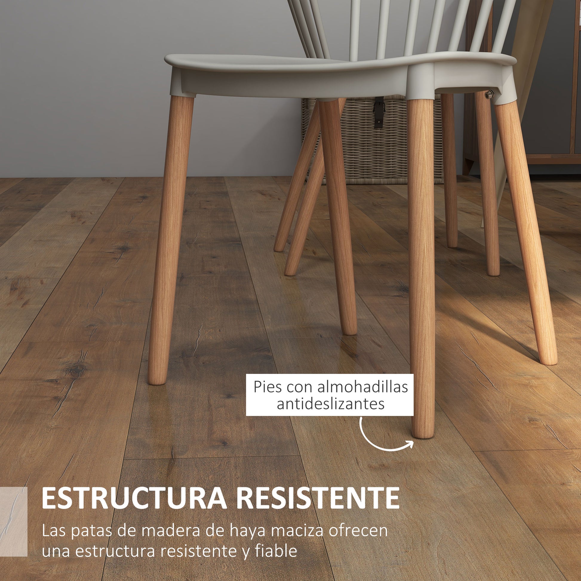 Set of 4 Nordic Style Dining Chairs Kitchen Chairs with High Backrest Polypropylene Seat and Beech Wood Legs 120 kg Capacity 48x52.5x83 cm Gray