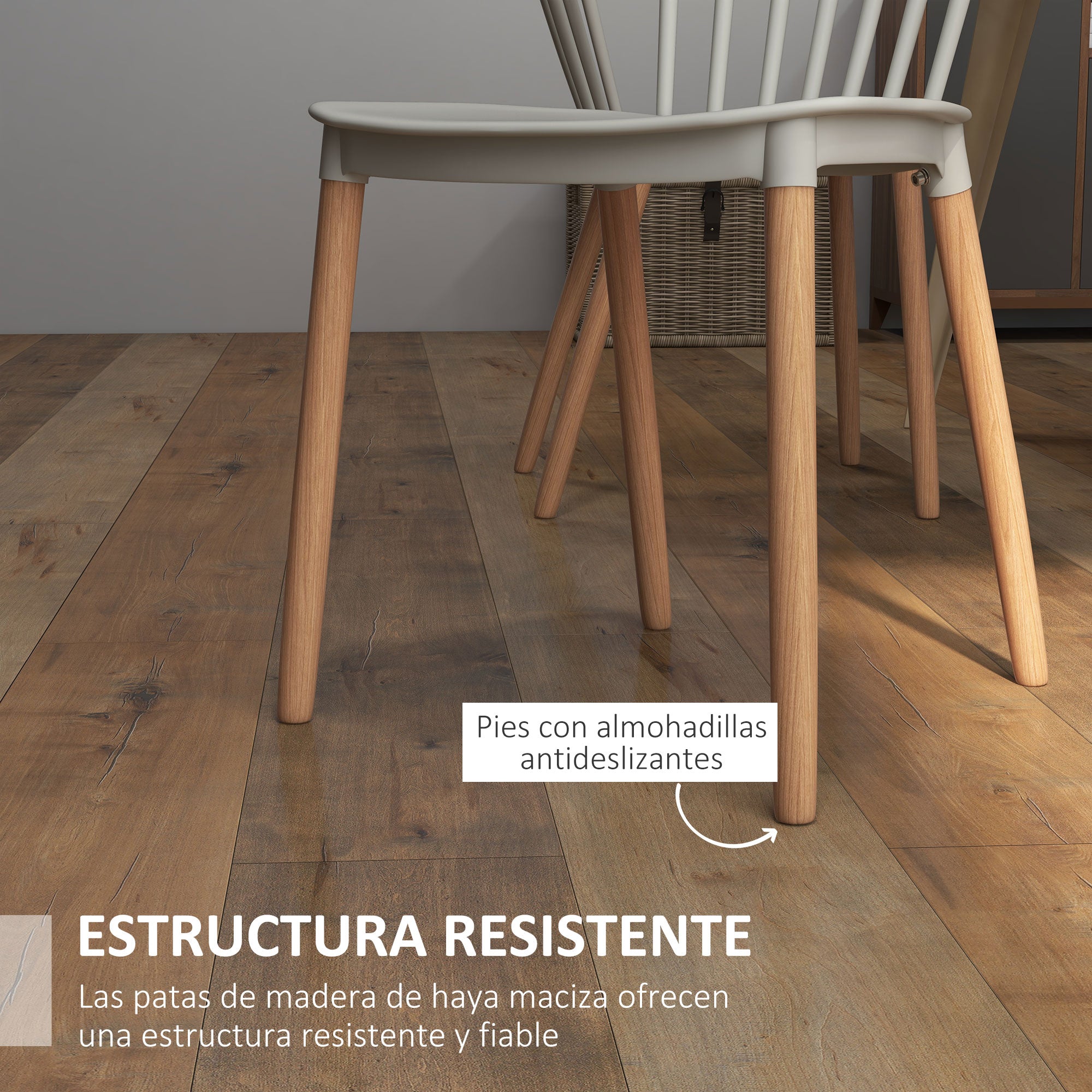 Set of 4 Nordic Style Dining Chairs Kitchen Chairs with High Backrest Polypropylene Seat and Beech Wood Legs 120 kg Capacity 48x52.5x83 cm Gray