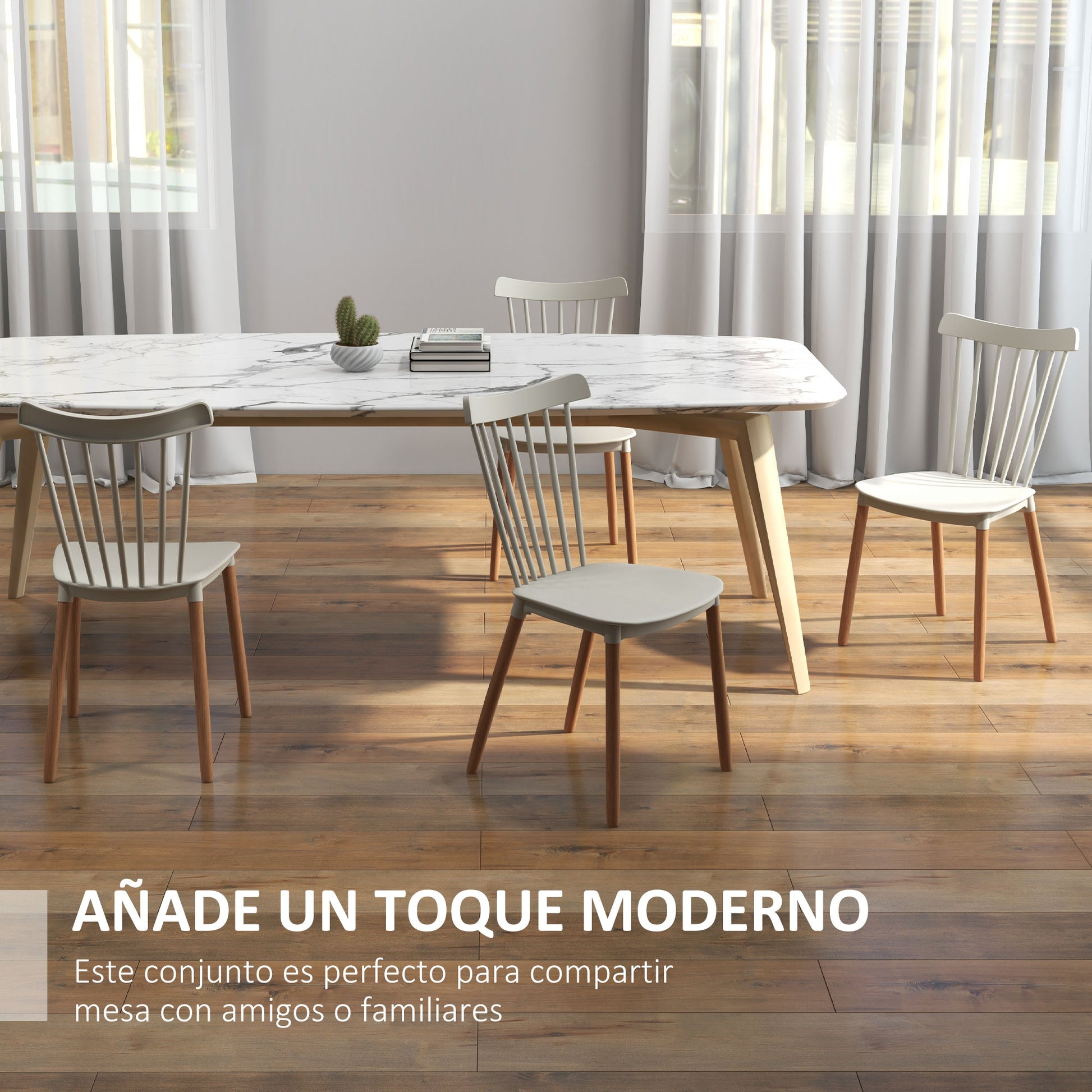 Set of 4 Nordic Style Dining Chairs Kitchen Chairs with High Backrest Polypropylene Seat and Beech Wood Legs 120 kg Capacity 48x52.5x83 cm Gray