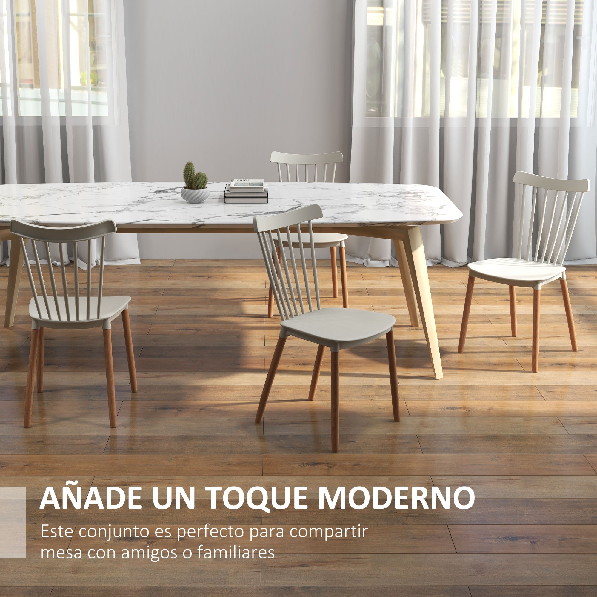Set of 4 Nordic Style Dining Chairs Kitchen Chairs with High Backrest Polypropylene Seat and Beech Wood Legs 120 kg Capacity 48x52.5x83 cm Gray