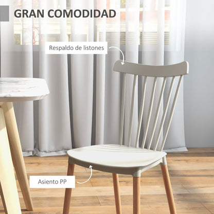 Set of 4 Nordic Style Dining Chairs Kitchen Chairs with High Backrest Polypropylene Seat and Beech Wood Legs 120 kg Capacity 48x52.5x83 cm Gray