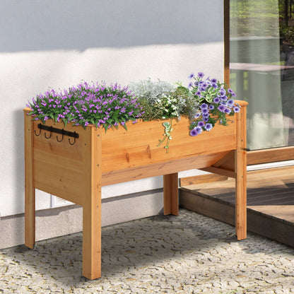 Wooden Raised Planter Box Herb Planter Flower Pot with Drainage Hole Hooks Planter Box with Feet Solid Wood Natural 120 x 60 x 81 cm