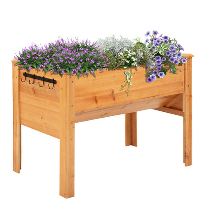 Wooden Raised Planter Box Herb Planter Flower Pot with Drainage Hole Hooks Planter Box with Feet Solid Wood Natural 120 x 60 x 81 cm