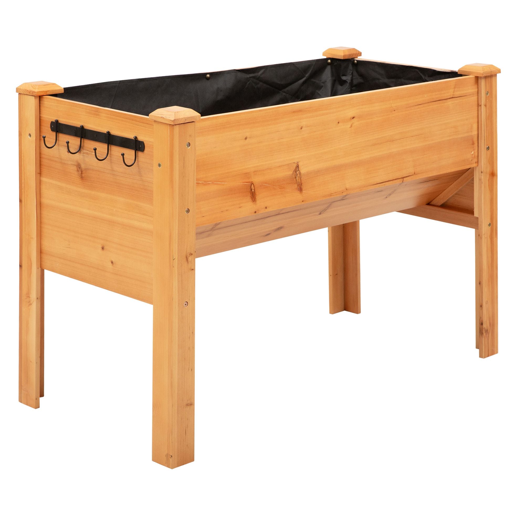 Wooden Raised Planter Box Herb Planter Flower Pot with Drainage Hole Hooks Planter Box with Feet Solid Wood Natural 120 x 60 x 81 cm
