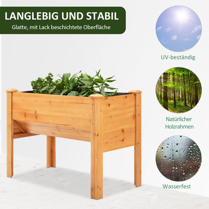 Wooden Raised Planter Box Herb Planter Flower Pot with Drainage Hole Hooks Planter Box with Feet Solid Wood Natural 120 x 60 x 81 cm