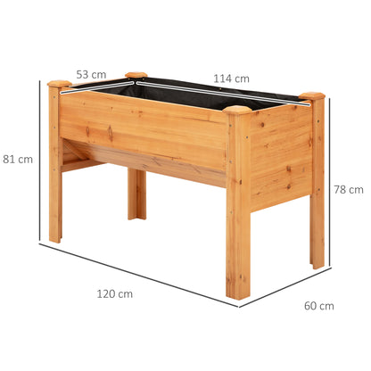 Wooden Raised Planter Box Herb Planter Flower Pot with Drainage Hole Hooks Planter Box with Feet Solid Wood Natural 120 x 60 x 81 cm