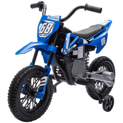 Children's Electric Motorcycle, 12V Kid's Bike with Music, Kids Vehicle with Removable Training Wheels, 2.4-5 km/h, for 3-6 Years Old Kids, max. 30 kg, Blue