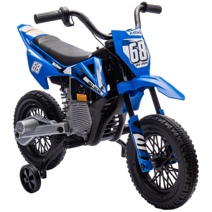 Children's Electric Motorcycle, 12V Kid's Bike with Music, Kids Vehicle with Removable Training Wheels, 2.4-5 km/h, for 3-6 Years Old Kids, max. 30 kg, Blue
